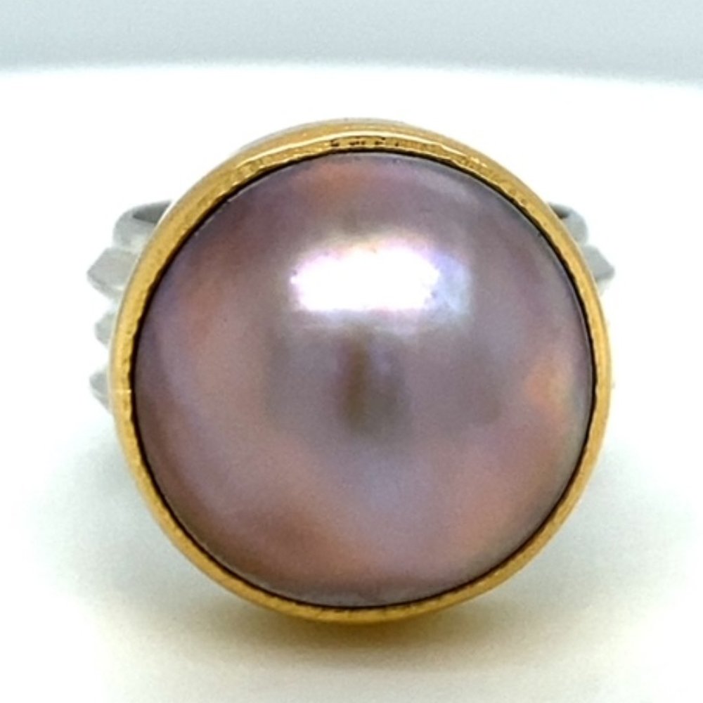 Sterling/22k Pink Mabe' Pearl Ring Sz 7.75